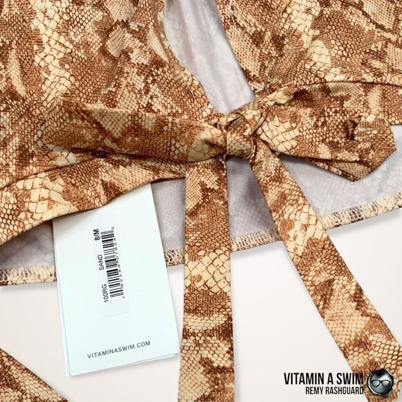 VITAMIN A SWIM REMY RASHGUARD SAND SNAKESKIN PRINT LONG SLEEVE SURF SHIRT CROP - Picture 7 of 16